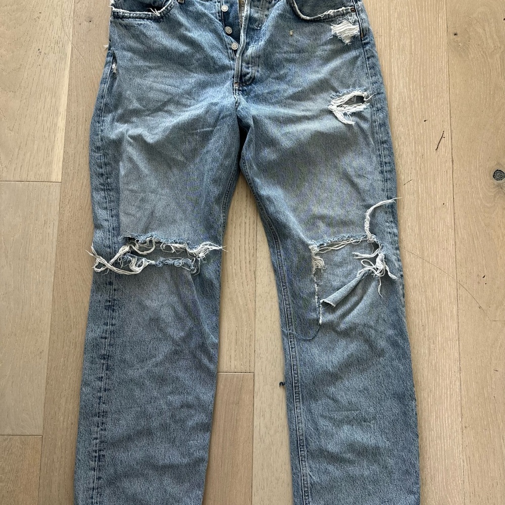 Agolde Light Blue Distressed Straight-Leg Jeans